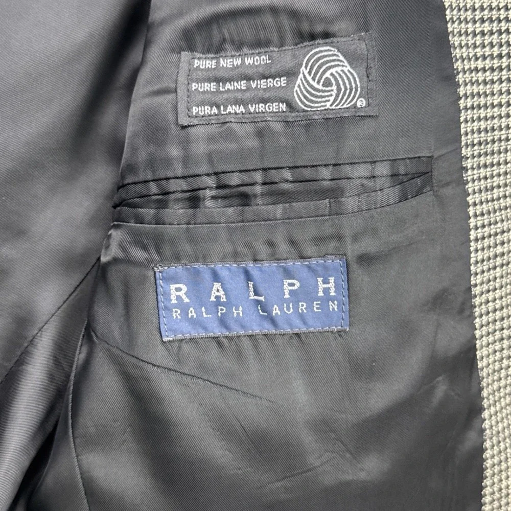 Ralph Lauren Blue Label Mens 40R‎ Silk Wool Houndstooth Blazer Sport Coat Tan
